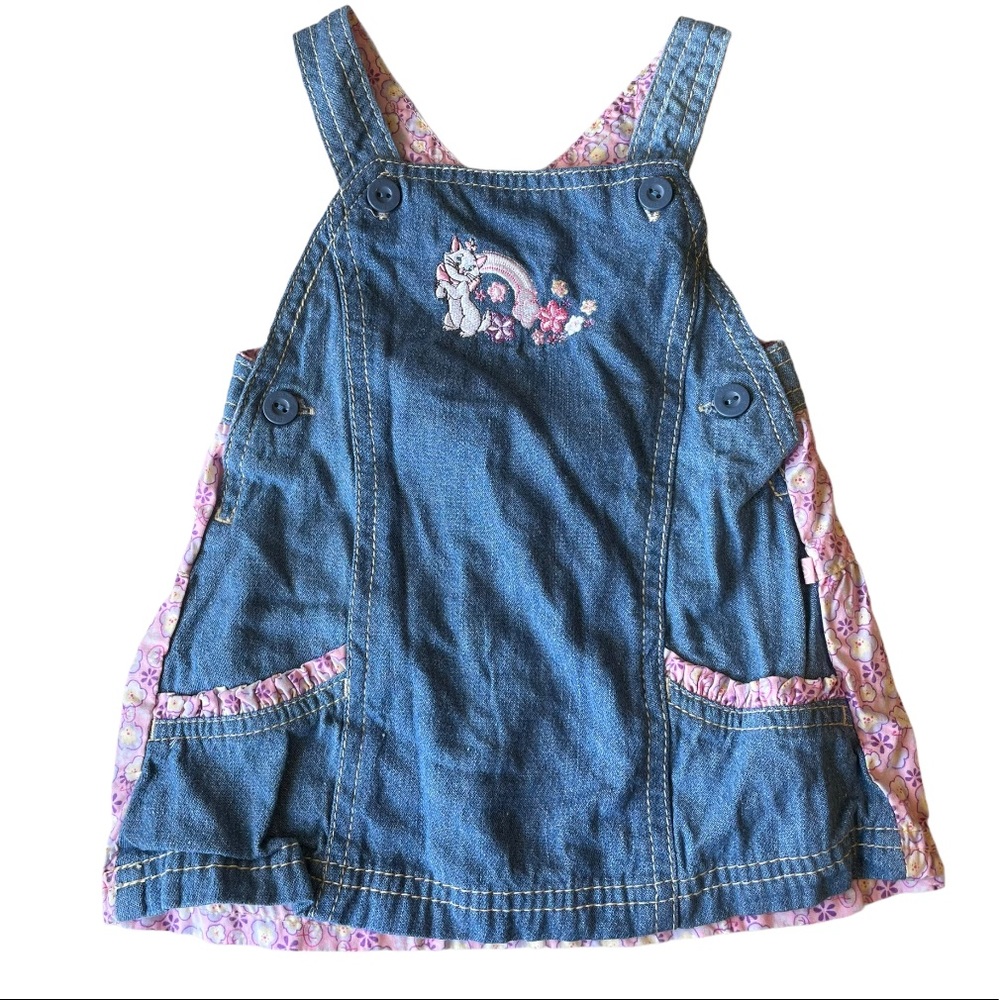 Disney Vintage Baby Aristocat Embroidered Marie Rainbow Flower Button 6-9 Dress